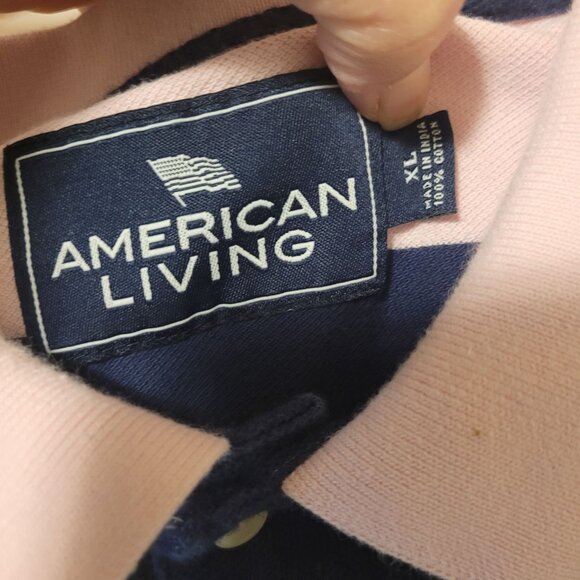 American Living Mens Polo Shirt XL Striped Pink/Green/Blue/Navy 100% Cotton Shor - Picture 3 of 4